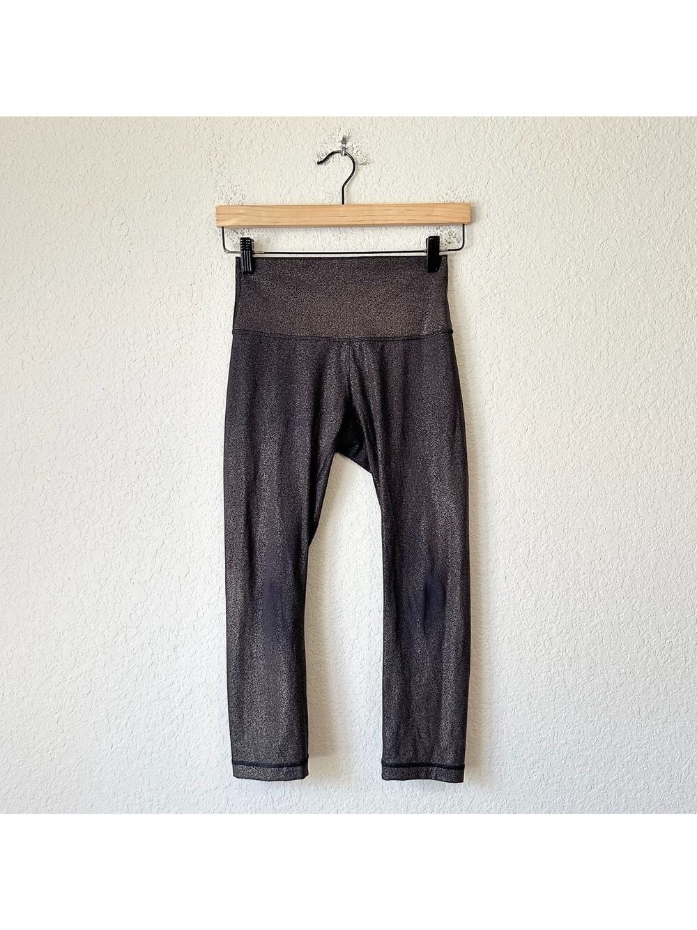 LULULEMON Wunder Under Crop Leggings Black Luminosity Copper Foil Yoga